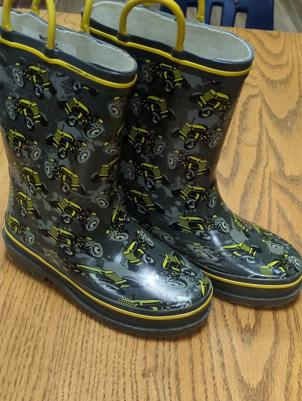 Western Chief Gray Rain Boots with Yellow Tractor Accents